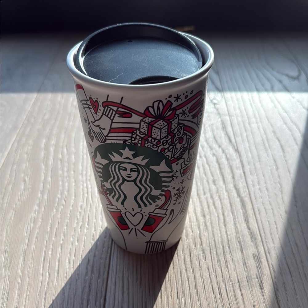 Starbucks Festive White and Red Travel Mug